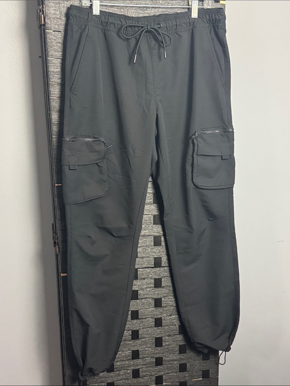 Men's Black Cargo Jogger Pants - Elastic Waist